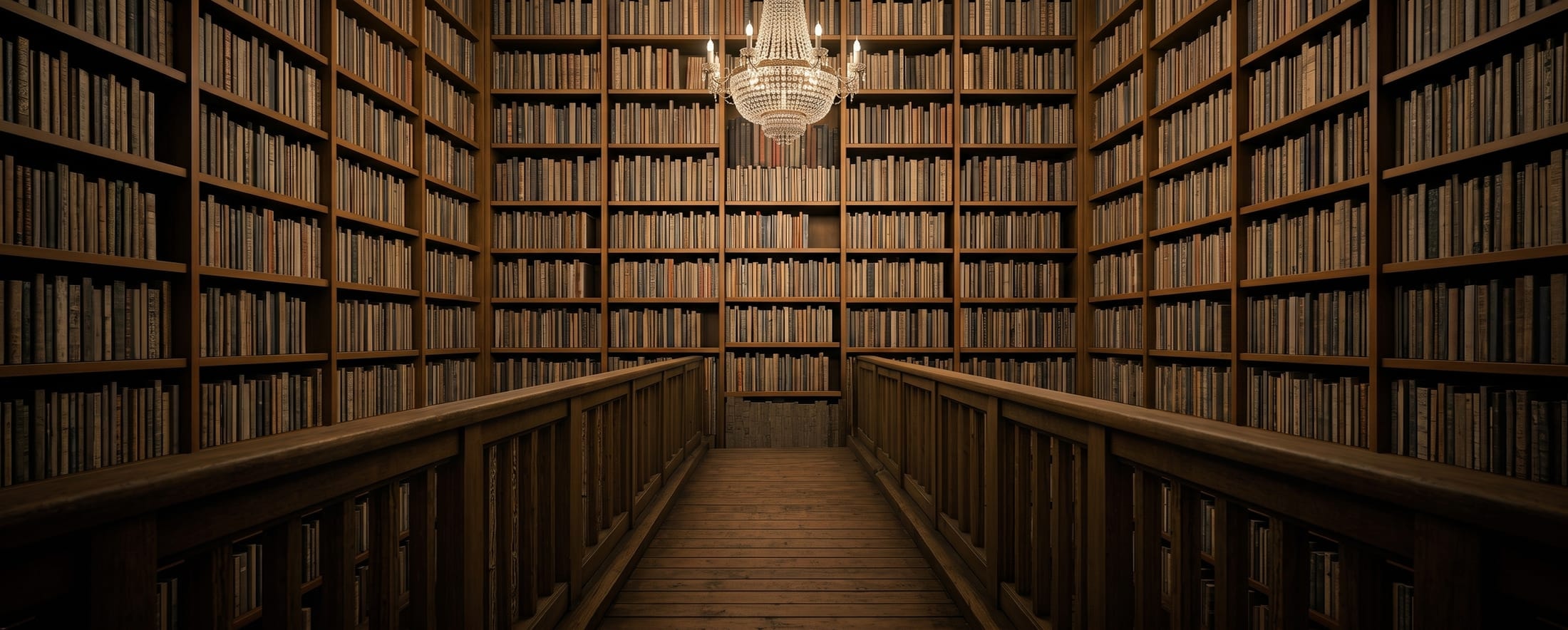 Library corridor lined with bookshelves